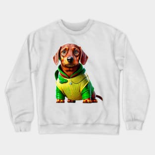 The Golden Wonder: Dachshund in a Gold and Green Scaled Suit Crewneck Sweatshirt